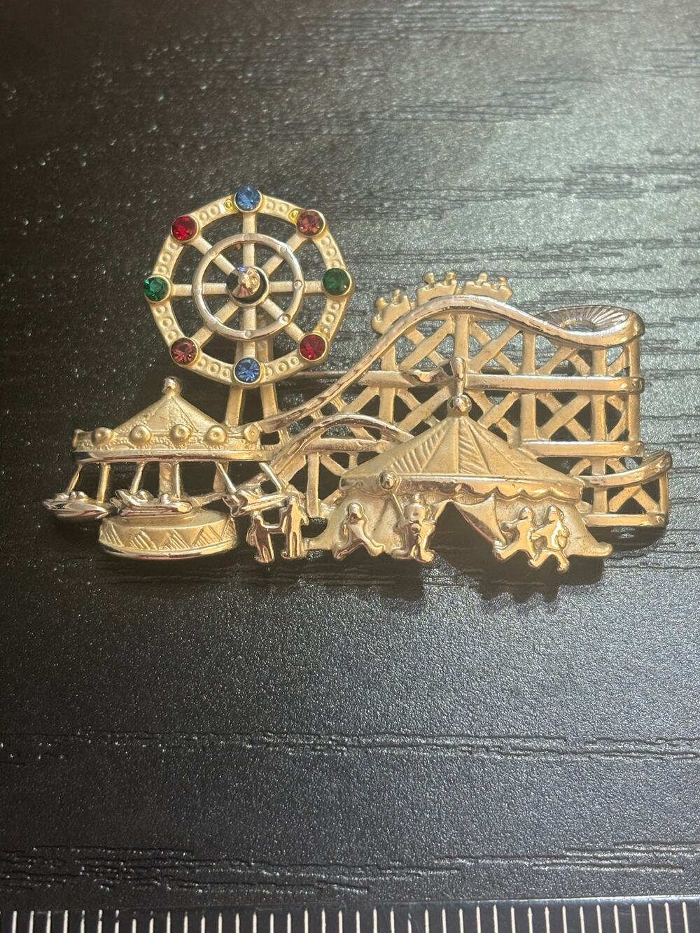 Vintage Articulating Ferris Wheel Carnival Brooch Rhinestones